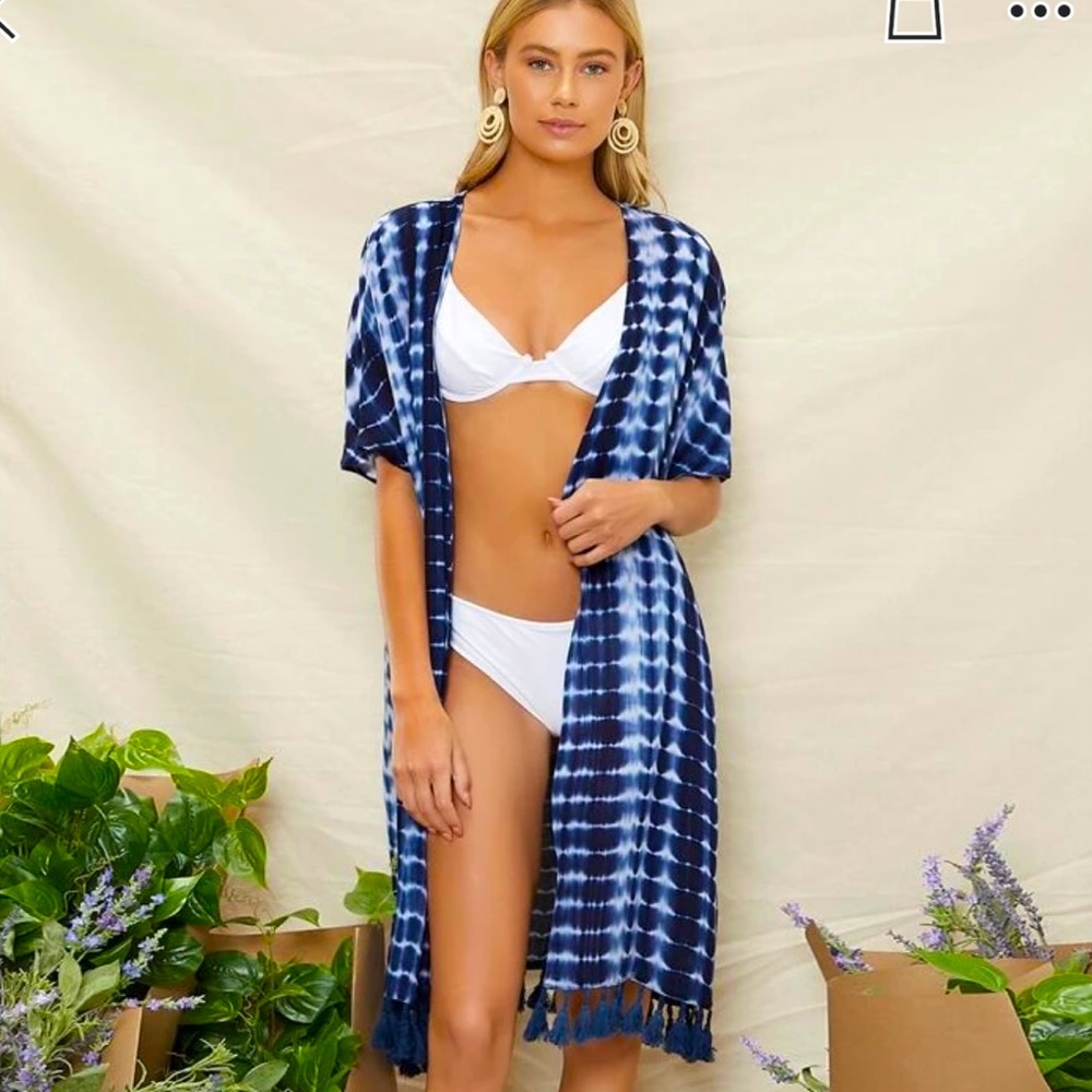 🆕 Tie Dye Tassel Detail Split Hem Kimono